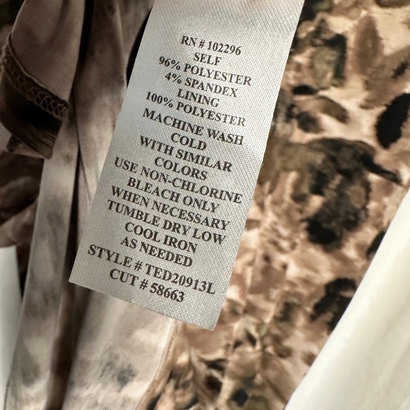 Connected Apparel Elegant Dress Faux Wrap Blurred Camo Print Knee Length - Picture 14 of 16